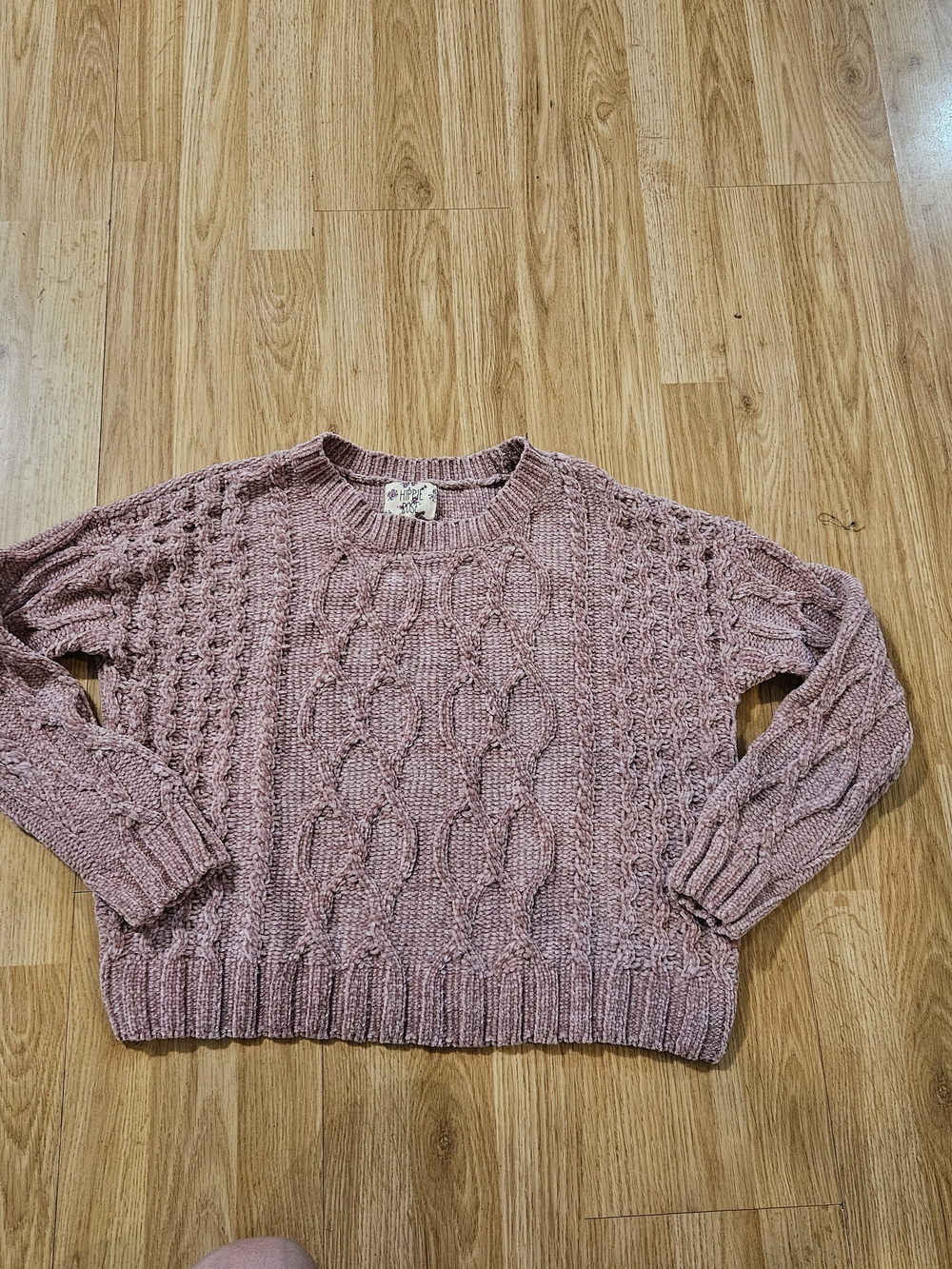 Hippie Rose Cable Knit Crewneck Sweater - Mauve Pink Size L
